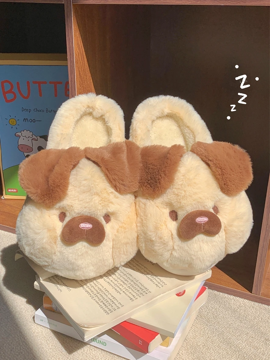 

Thick Warm Cotton Slippers For Women 2023 Winter New Cute Puppy Slipper Man Thick Sole Cute Cartoon Plush Slipper