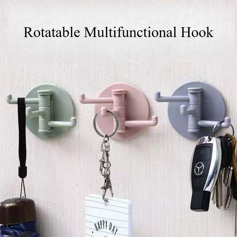 

3PCS Robe Hooks Shelf Hanging Hooks Clothes Rack Towel Rotating 3-Hooks Rotatable Strong Load-Bearing Stick Coat Racks Bathroom