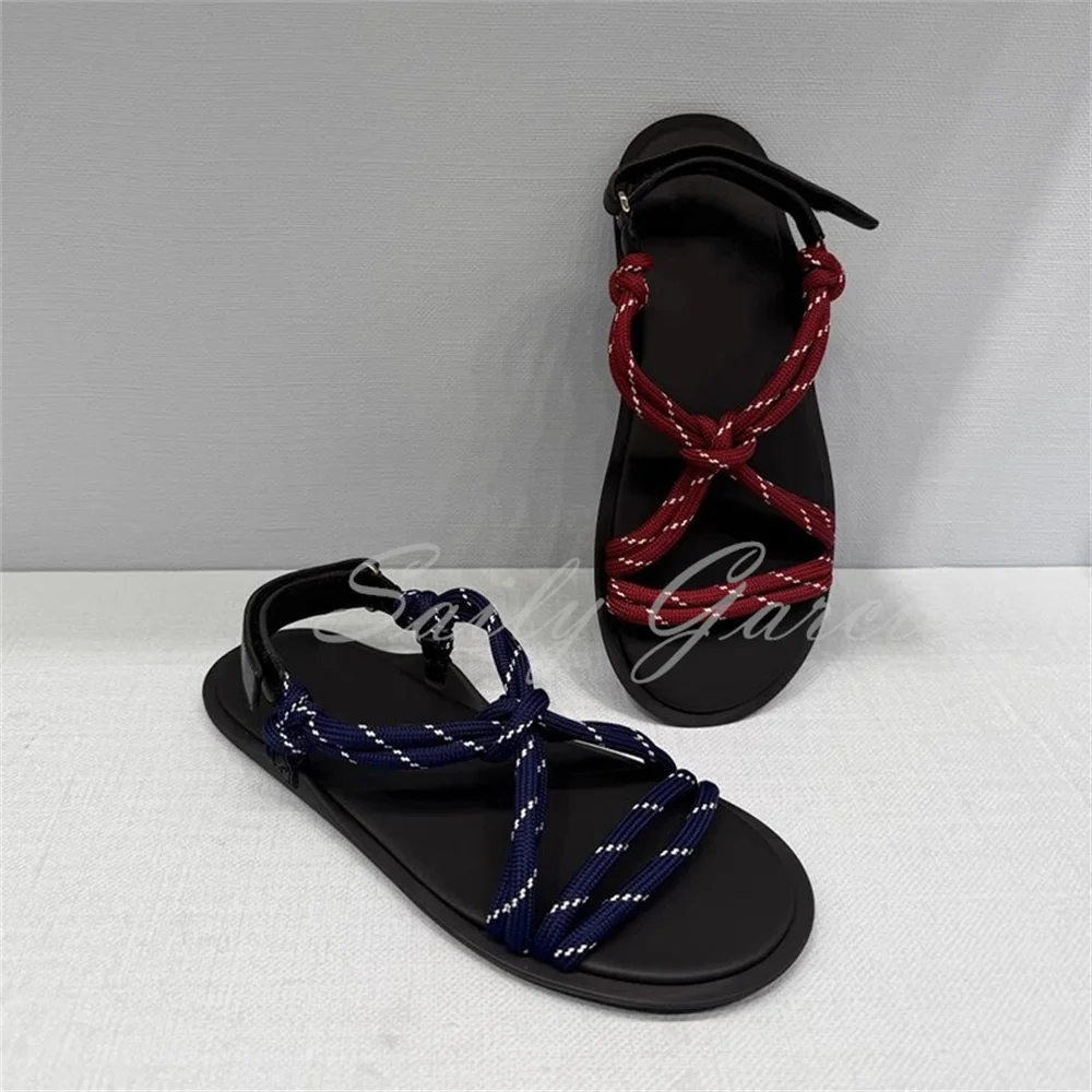 

Римские сандалии из плетеной пеньковой веревки, женские летние новинки 2025, праздничная обувь без шнуровки на плоской подошве для отдыха и отдыха в пляжном стиле