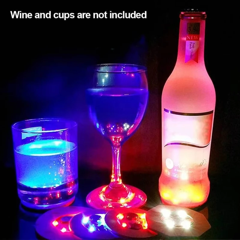 LED Coasters Neon Light Sticker Liquor Bottle Drink Luminous Cup Mat Wine Cup Mats Lamp Ktv Bar Party Drink Cups Decor Ramadan