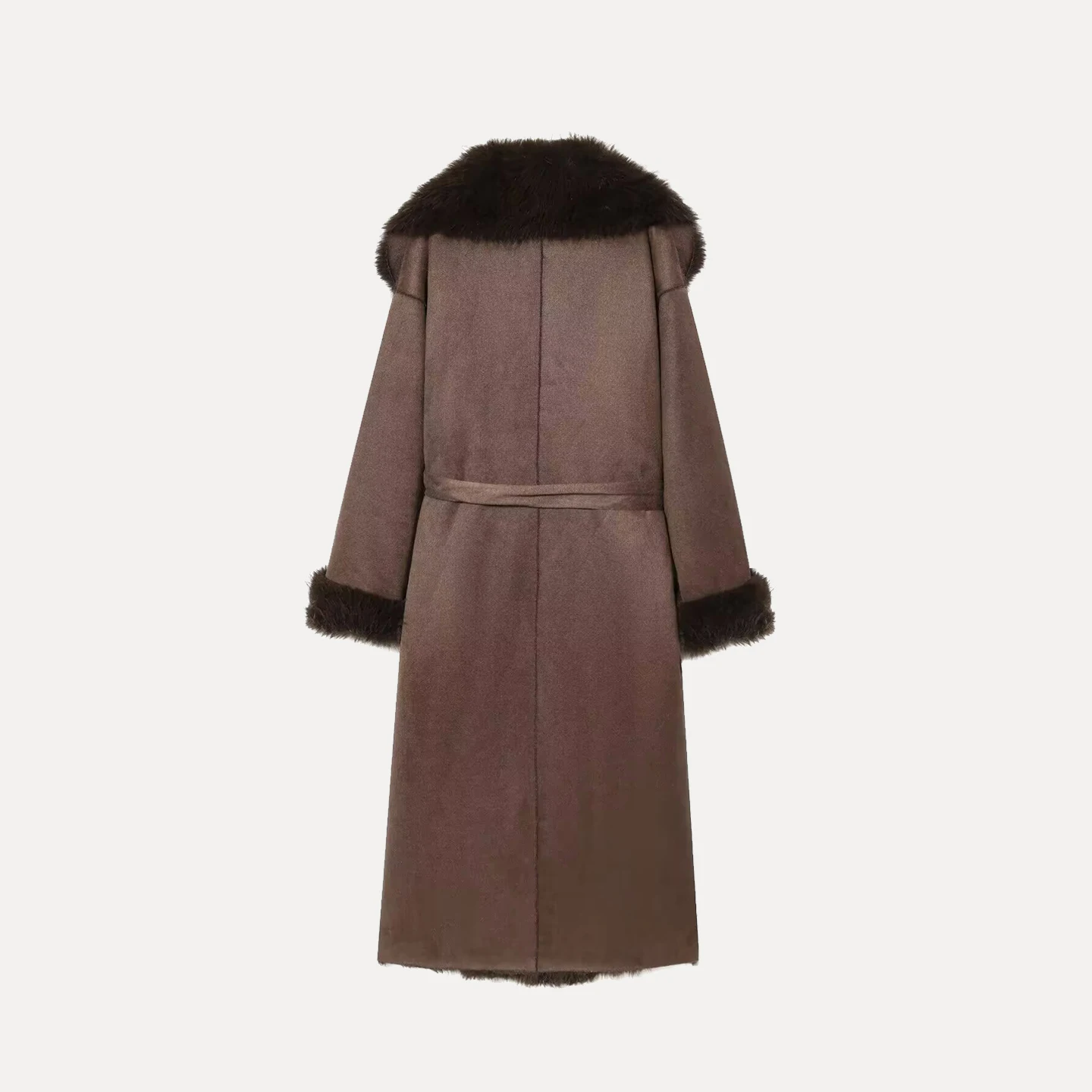 Cappotto con cintura effetto pelliccia artificiale Faionable Capispalla lungo Sve Lunghezza lunga Altro materiale 00% Autunno Nuovo abbigliamento da donna