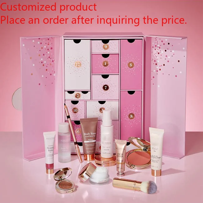 Customized queryCustom Large Biodegradable Christmas Makeup Advent Calendar Gift Box Sliding Drawer Matte Layer Overpower Timing
