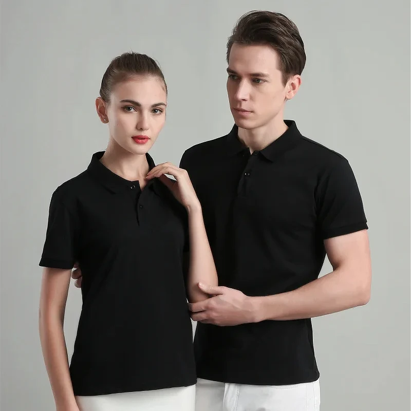 Camisa polo casual masculina e feminina, logotipo personalizado com texto impresso, marca bordada, design pessoal, tops respiráveis, verão