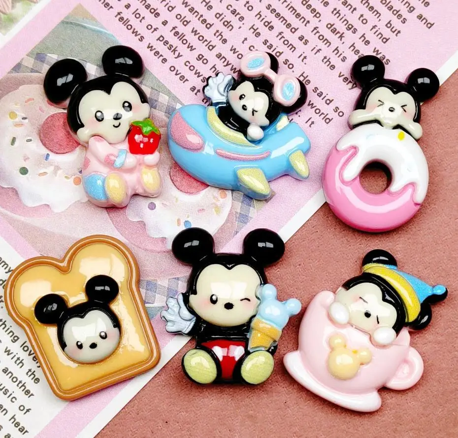 100pcs Resin Cartoon Disney Mickey Bread Donut Flat Back Cabochons DIY Scrapbooking For Jewelry Craft Decoration Accessories