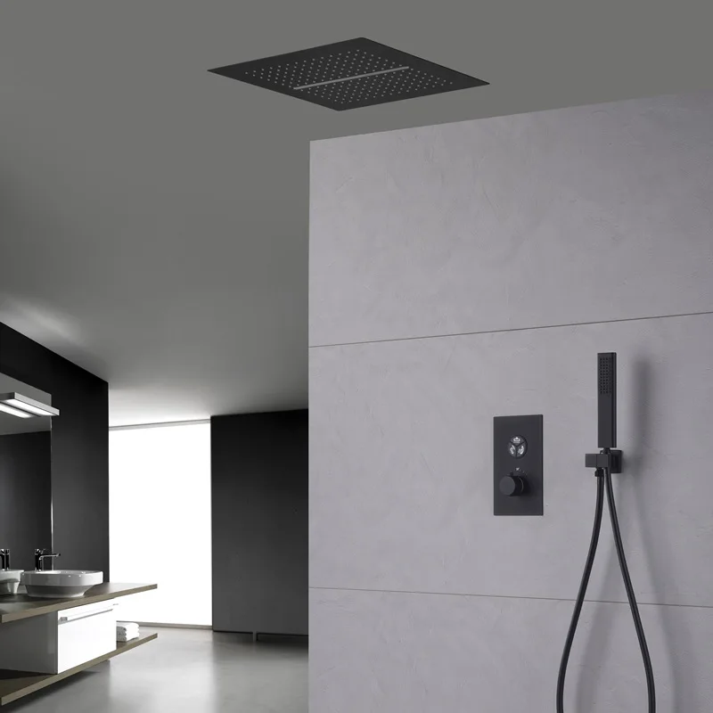 

Waterfall Ceiling Mounted 3 Function Thermostatic Shower Set Wall Embedded Hotel Bathroom
