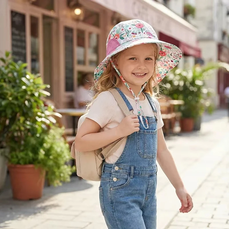 

Side Mesh Fabric Children's Sun Hat Large Brim Sunshade Shawl Hat UV Protection Sun Hat for Kids
