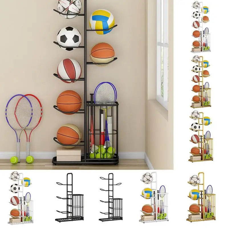 Basketball Organizer Garage Ball Storage Rack Multilayer Metal Storage Rack Garage Ball Holder Garage Organizer Basketball