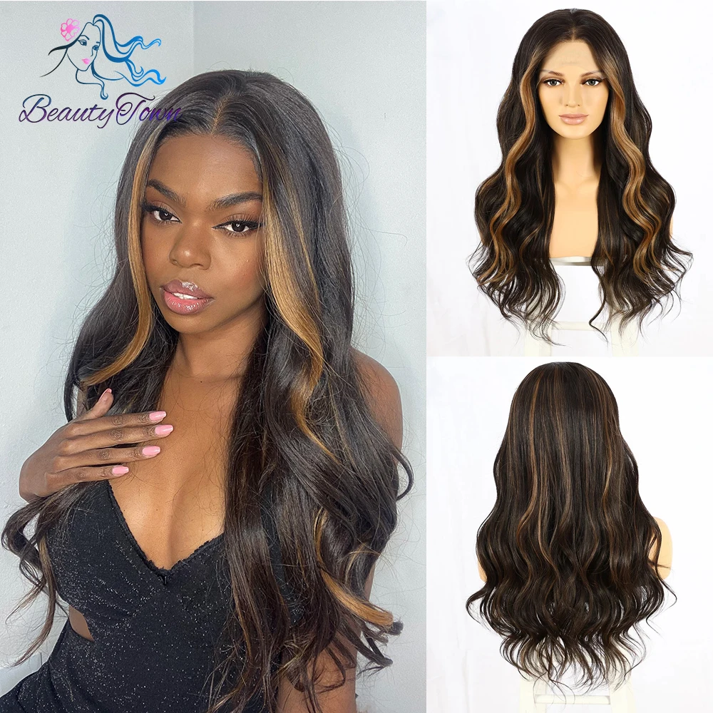 Perruque Lace Front Wig synthétique transparente HD, perruque Body Wave à reflets roux Orange, perruque Body Wave pour Cosplay