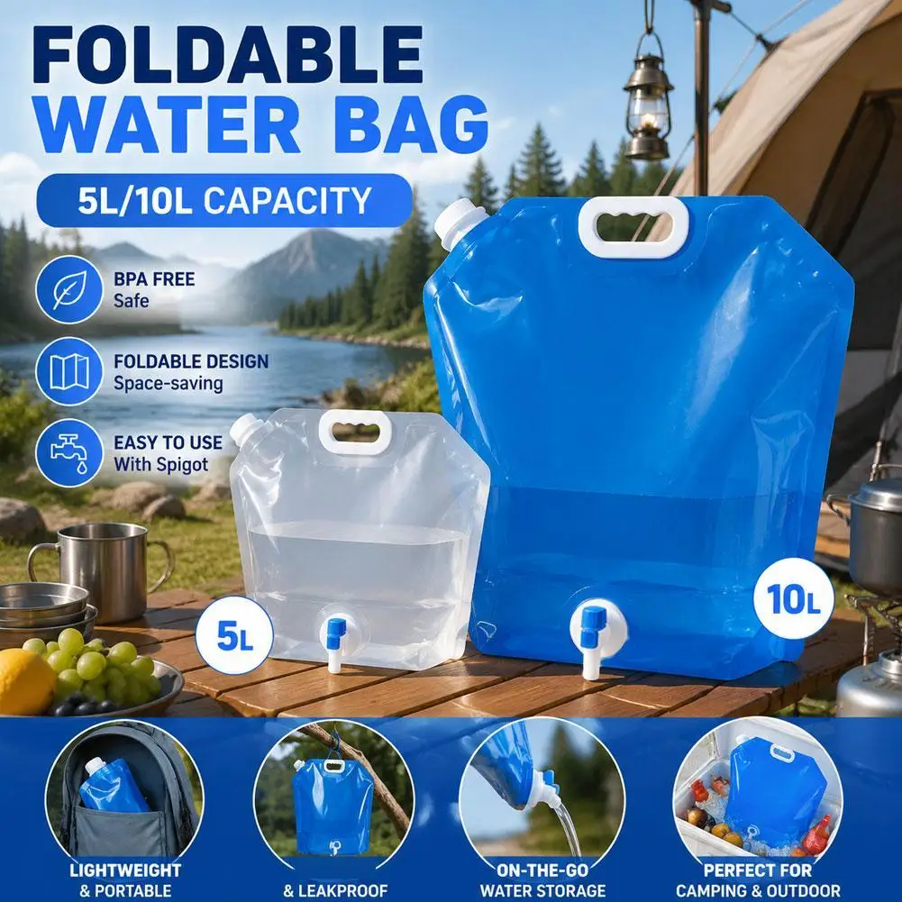 Portable Folding Water Bag with Faucet for Camping Hiking Picnic Travel Large Capacity Thickened Outdoor Water Storage Container