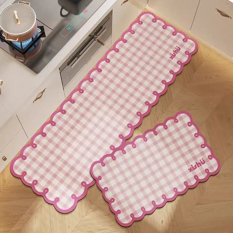 VIKAMA 2-teilige Herz-Fußmatte für Mädchen, saugfähig und schnell trocknend, für den Eingangsbereich, Küche, Waschküche, Badezimmerteppich, Heimdekoration
