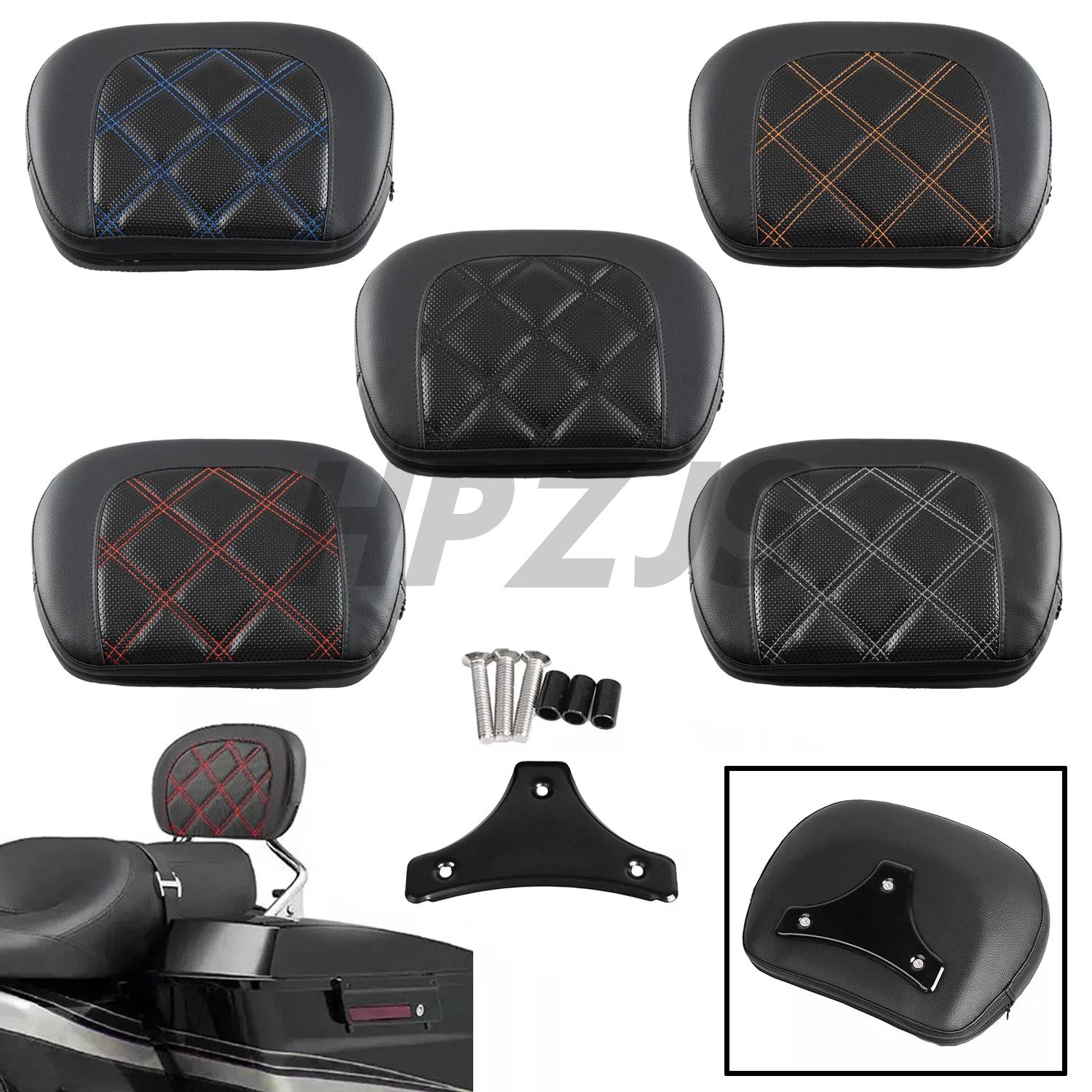 

For Harley Motorcycle Touring CVO Street Bob Road King Electra Glide 1997-2024 Passenger Sissy Bar Backrest Pad Black Bracket