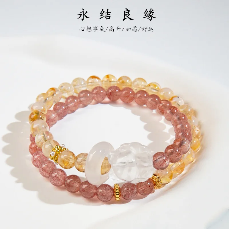 

Fashionable High-End White Nine-Tailed Women Strawberry Yellow Tower Beaded Bracelet Je