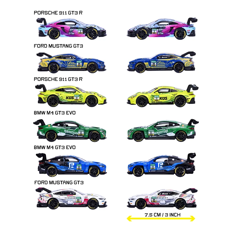 Majorette 1:64 Diecast Car Collection DTM PORSCHE 911 GT3 R,BMW M4 GT3,FORD MUSTANG GT3