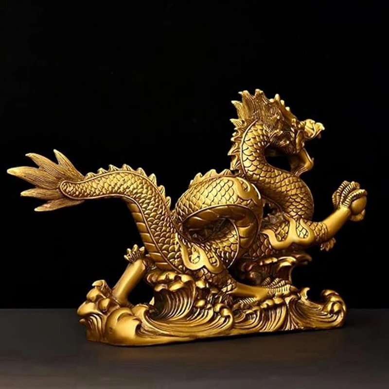 Brass Chinese Feng Shui Dragon Statue Sculpture Home Office Tabletop Ornaments For Wealth And Success Good Lucky Gifts