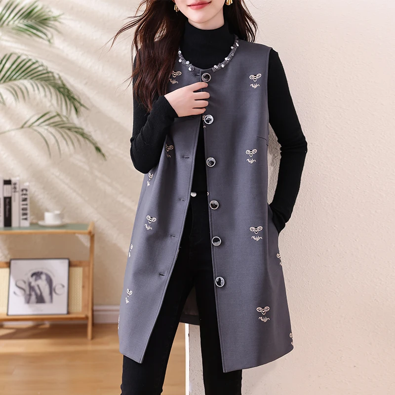 

Женский жилет больших размеров, весна 2026, для повседневной носки, средней длины, в стиле французского ветра, топ, женская модная верхняя одежда