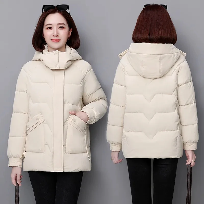 2023 Winter Jacket Women Parkas Hooded Thick Down Cotton Padded Parka New Korean Puffer Female Short Slim Warm Snow Wear Outwear