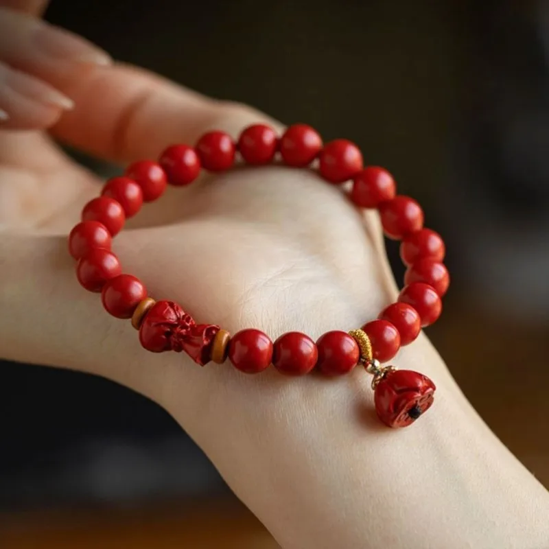 Cinnabar Blessing Bag Bracelet Lotus Pendant Bracelet Natural Gift Ideas for Men and Women.