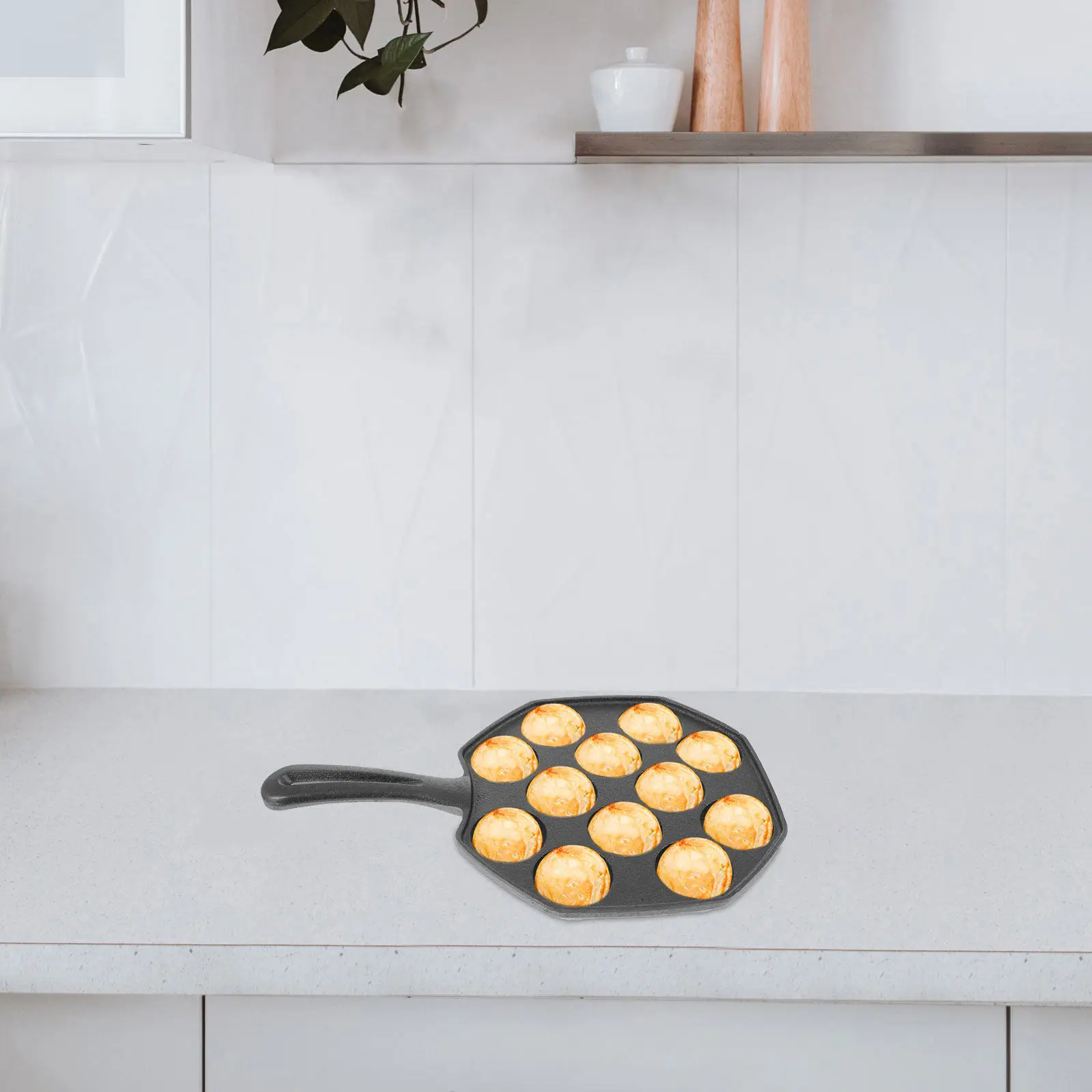 

1Pcs Takoyaki Baking Pan Sturdy Wear-Resistant Takoyaki Mold Quail Egg Baking Tray Anti-Scald Handle Kitchen Supply