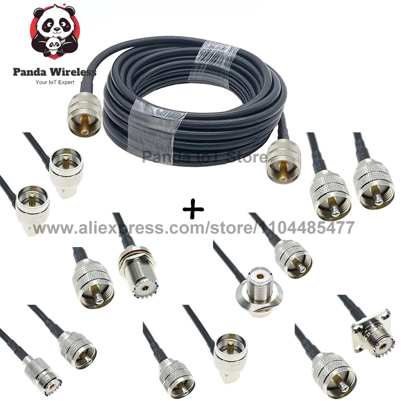 RG58 UHF to UHF PL259 SO239 Male Female Plug Jack Right Angle Crimp Coaxial Connector RF Car WIFI antenna extension coax cable