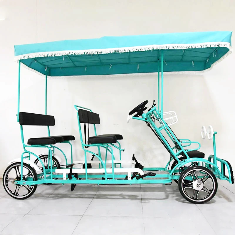 4 Seats London Tourist Bicycle Pedal for Adults, Road Tandem Rickshaw, Passengers Park, Zoo Use, 4 Seats