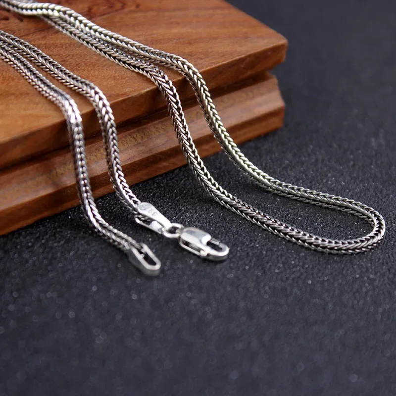 

Real S925 Sterling Silver 925 Classics Weave Fox Tail Chopin Chain Personalized Necklace For Men Women Fine Jewelry Gift