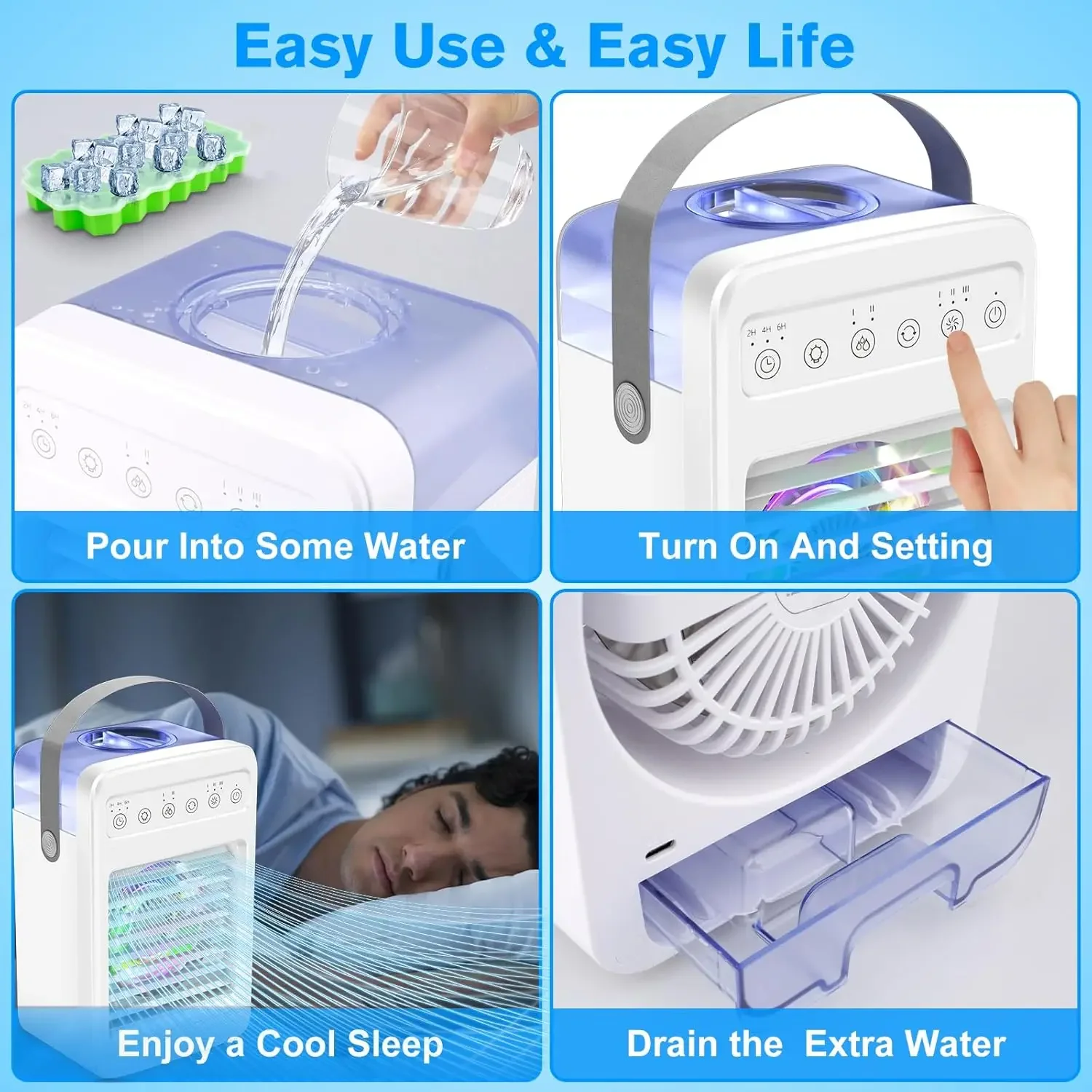 AC Mini kecil dengan Timer, 4 kecepatan 2 pilihan keren-efisien dan kompak untuk AC kamar kecil