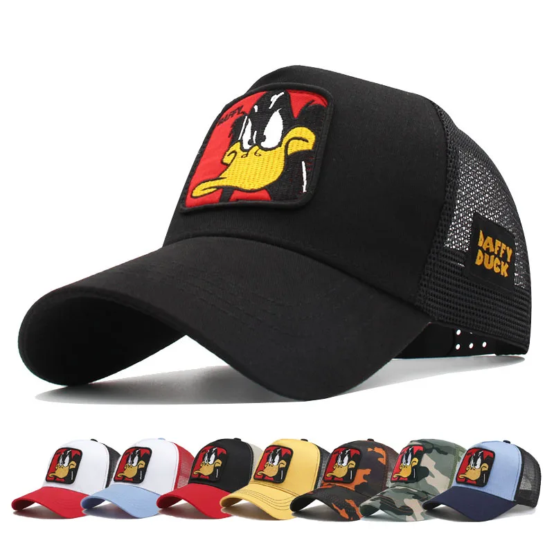 Anime Cartoon Baseball Caps For Women Men\'s Mesh Hats Duck Embroidered Hip Hop Snapback Hat Male Female Outdoor Trucker Sun Hat