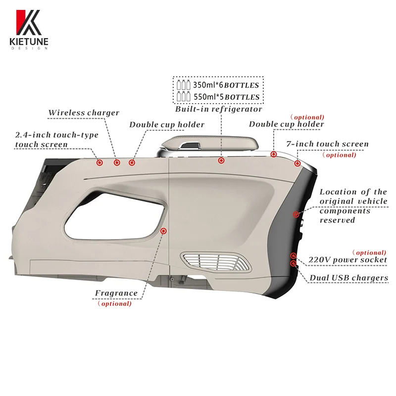 Car Center Console Armrest Black or Customized Color Refrigerator Cup Holder for 2023  Transit/Tourneo