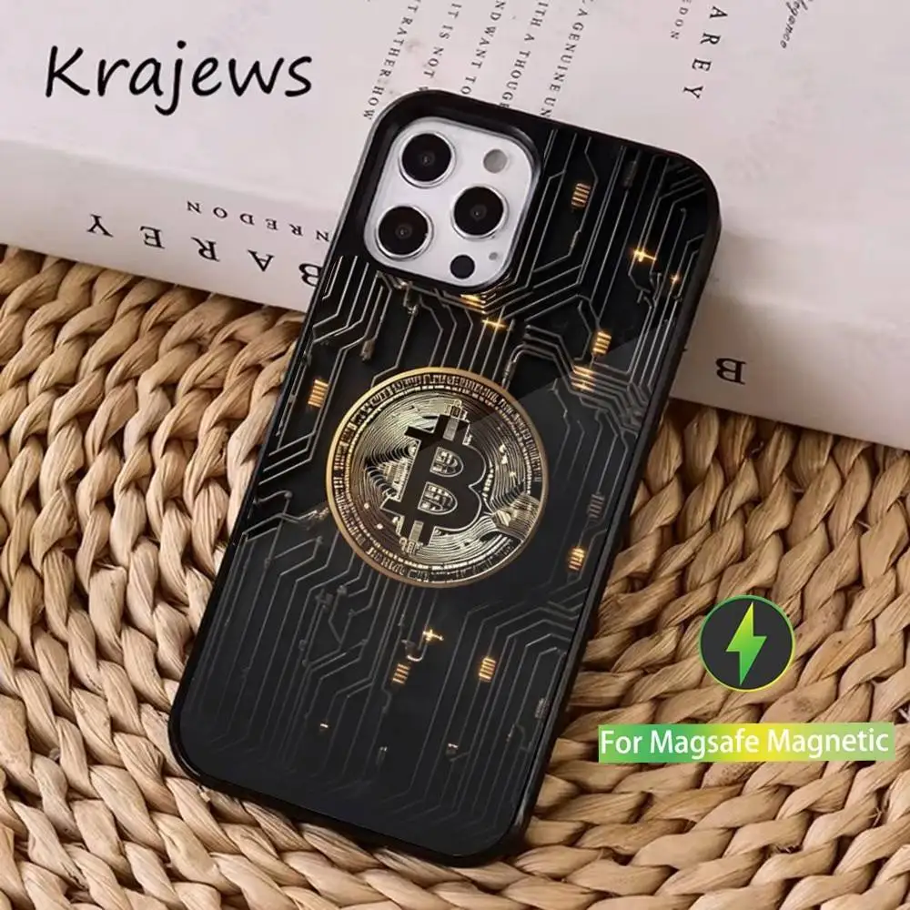 デジタル通貨ビットコイン電話ケース iPhone 16、15、14、13、12、11、Pro、Max、Plus、Mini、Magsafe、磁気ワイヤレス充電ケース用