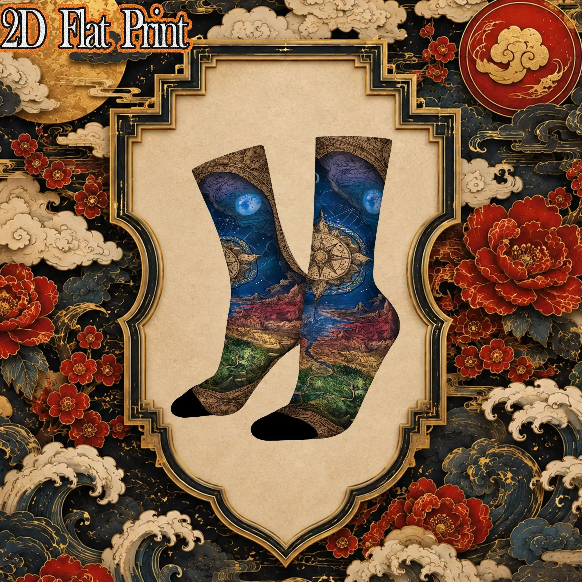 Vintage Compass World Map Graphic Funny Men's compression Socks Unisex items Crew Sock Cycling socks