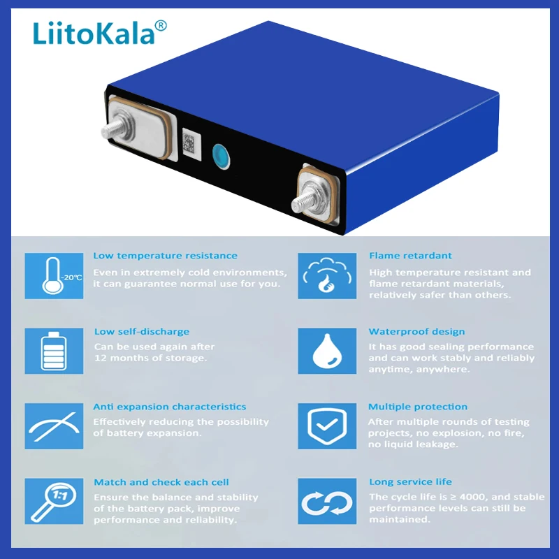 Authentic LiitoKala 3.2V 50ah lithium iron phosphate battery, single unit square aluminum shell battery