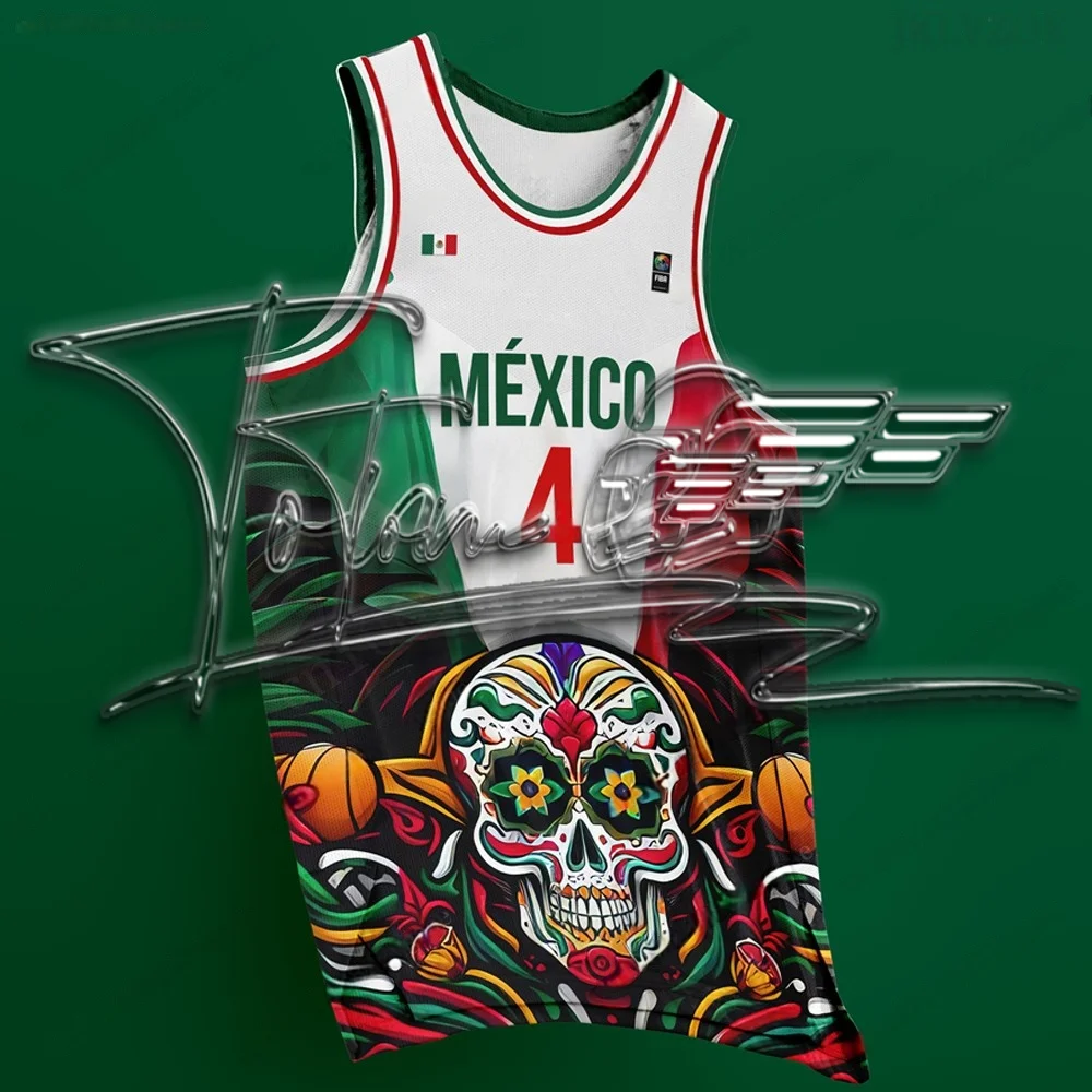 

Вдохновляющий дизайн баскетбольной рубашки 2024, мужской жилет, мексиканская уличная пара, повседневная спортивная одежда на День мертвых