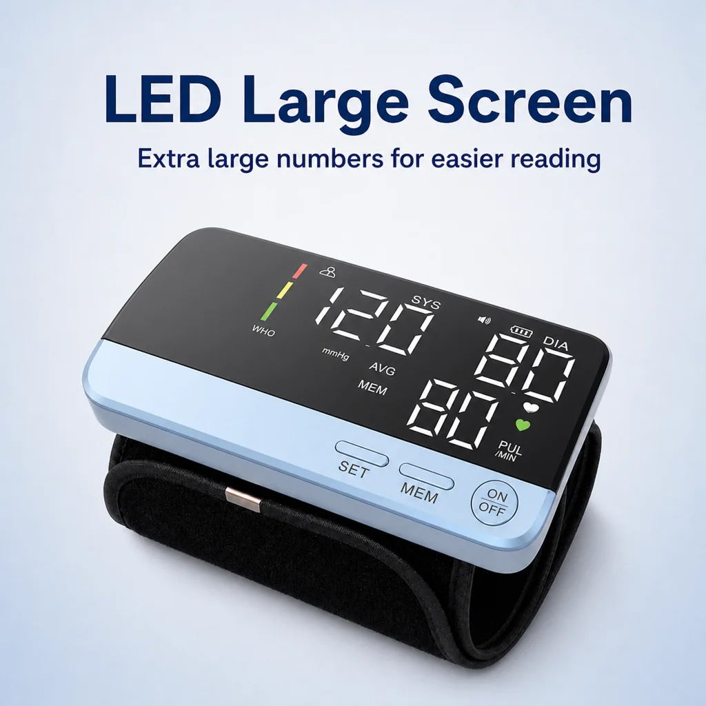 AiQUE All-in-One Oberarm-Blutdruckmessgerät 400mAh Wiederaufladbar 22-36CM Manschette Automatisches Blutdruckmessgerät mit LED-Anzeige für Zuhause