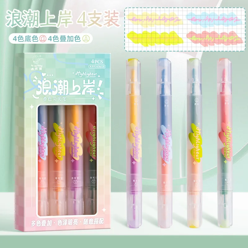 

4PCS/Set Double Ended Highlighter Pen Color Stackable Writing Drawing Fluorescent Pen DIY Scrapbook Painting Art Marker Pens