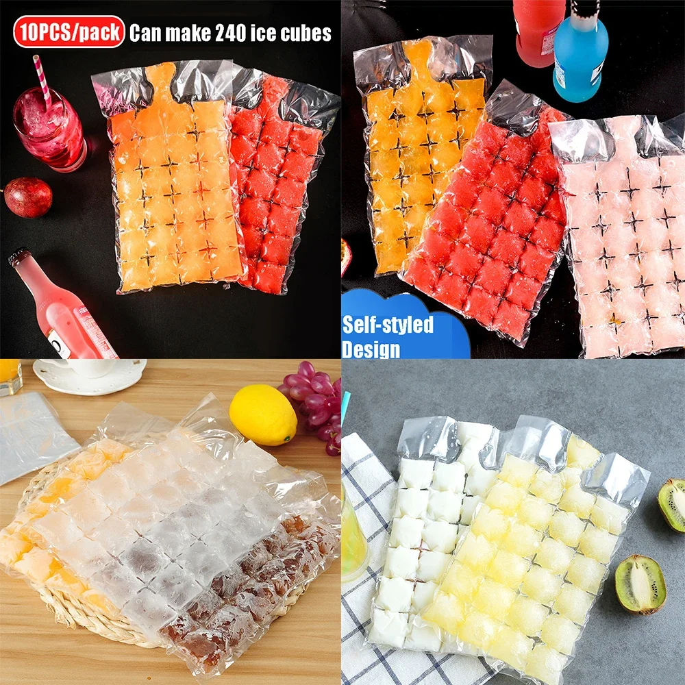 10pcs Disposable Ice-making Bags Self-sealing Ice Cube Tray Mold Home Kitchen Gadgets Summer Faster Freezing DIY Drinking Tool