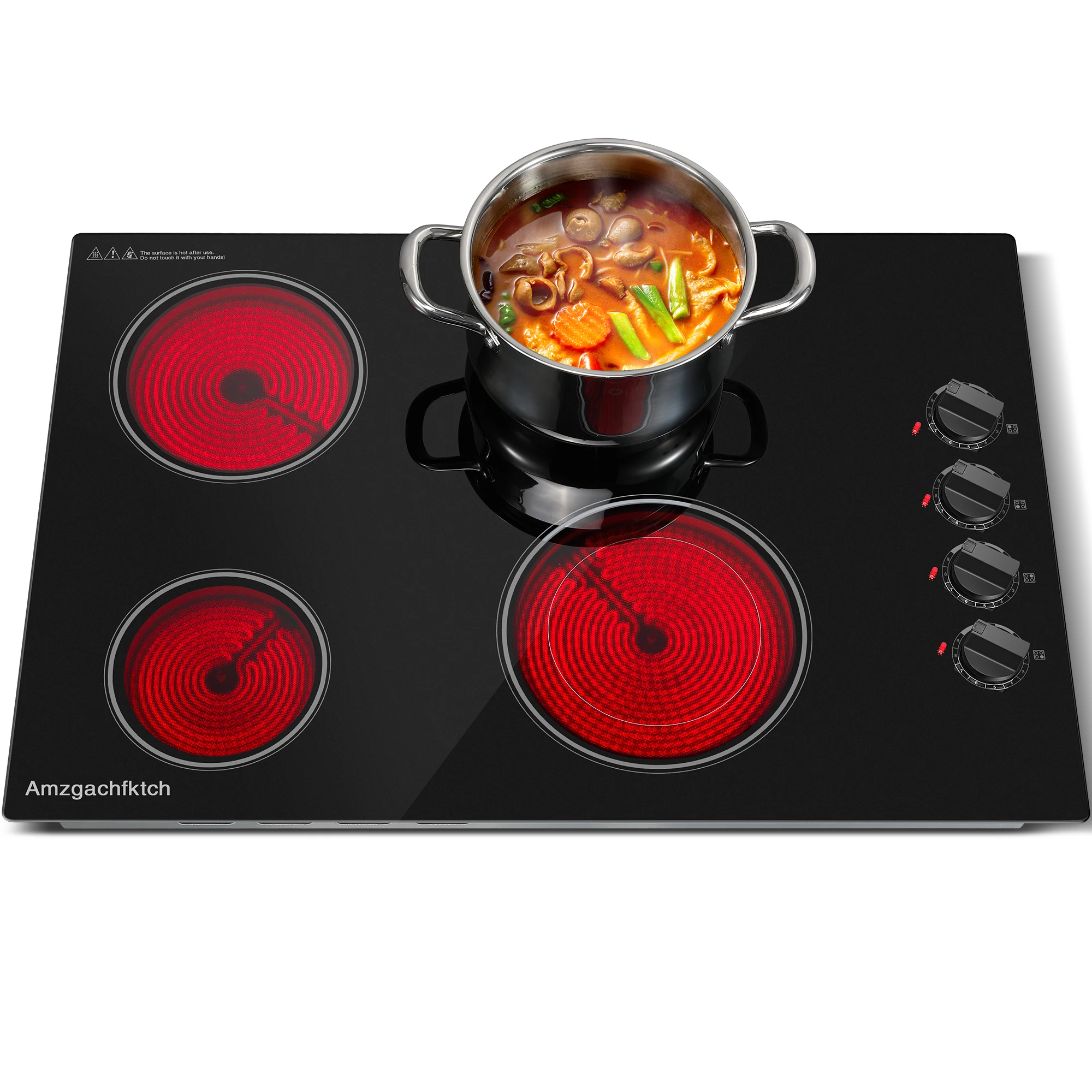 

4 Burner 6700W Built-in Electric Ceramic Cooktop,30in,Black,Knob Control,Overheat Protection 110V 9 Power Heating Levels