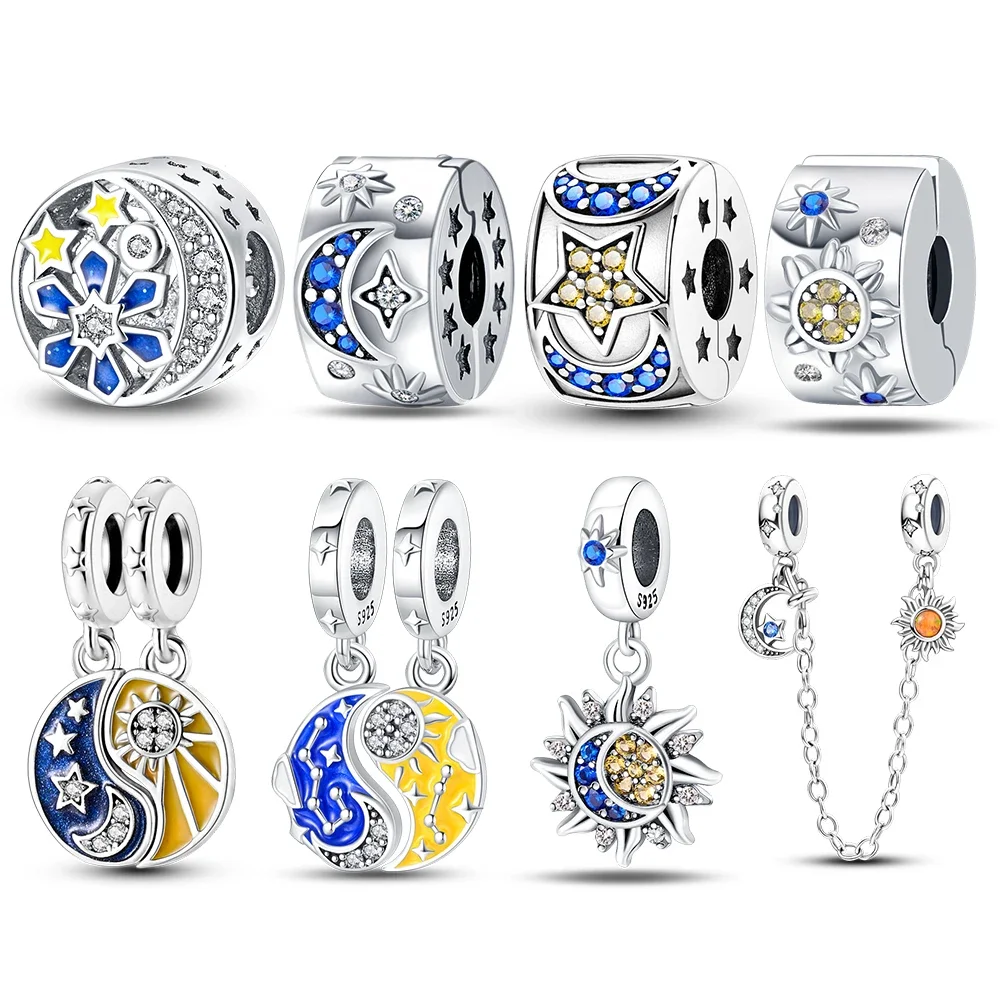 New Original 925 Sterling Silver Winter Series—Star And Moon Combination Charms Fit Bracelet DIY Bead Ms Jewelry Gift