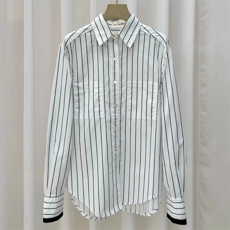 

Women's shirt Spring 2026 new single breasted slim fit women's long sleeved top High quality pure cotton lapel Women's blouse