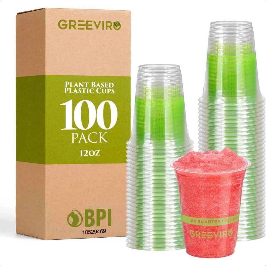 

Eco Compostable PlantBased Clear Plastic Cups 12oz Thick Reusable Iced Coffee Cups for Smoothies Beer Any Beverages for Partie
