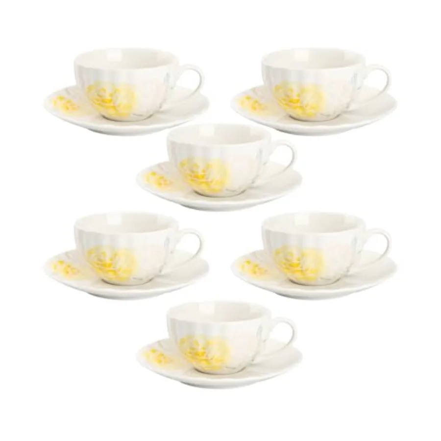 

BTaT- Floral Tea Cups and Saucers Set, 7 oz, Set of 6, Porcelain Tea Cups with Saucers, Dishwasher Safe, Coffee Cup and Saucer
