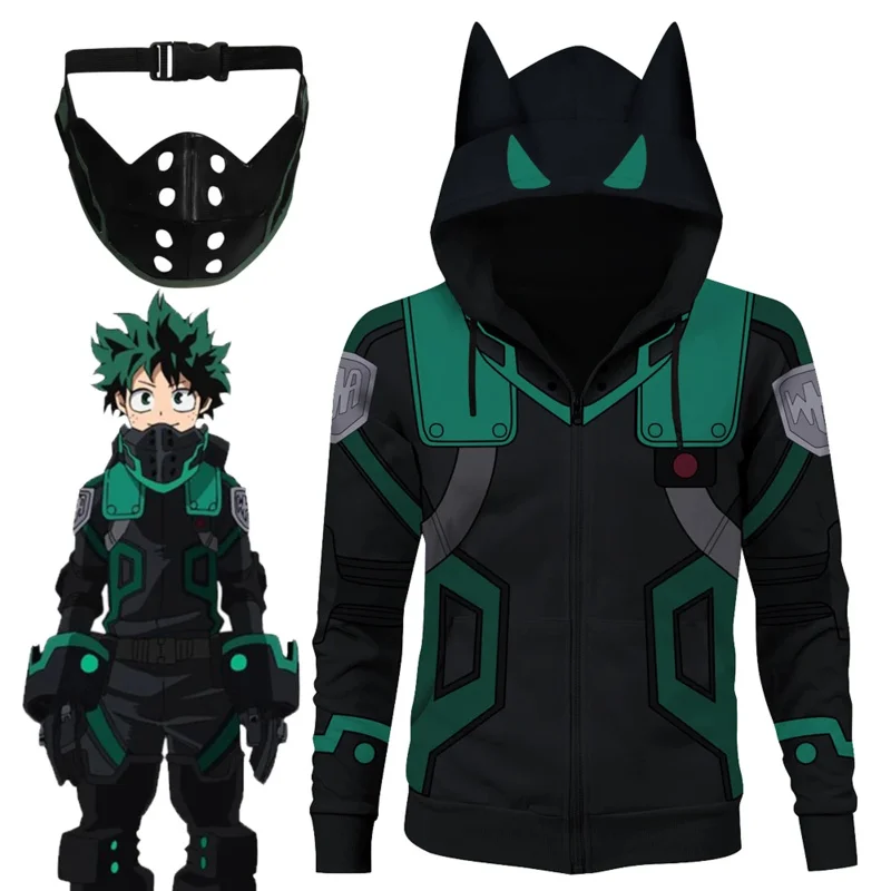 

Anime My Hero Cosplay Academia Midoriya Izuku Cosplay Mask Hoodie Men Costume Roleplay Fantasia Halloween Carnival Cloth Jacket