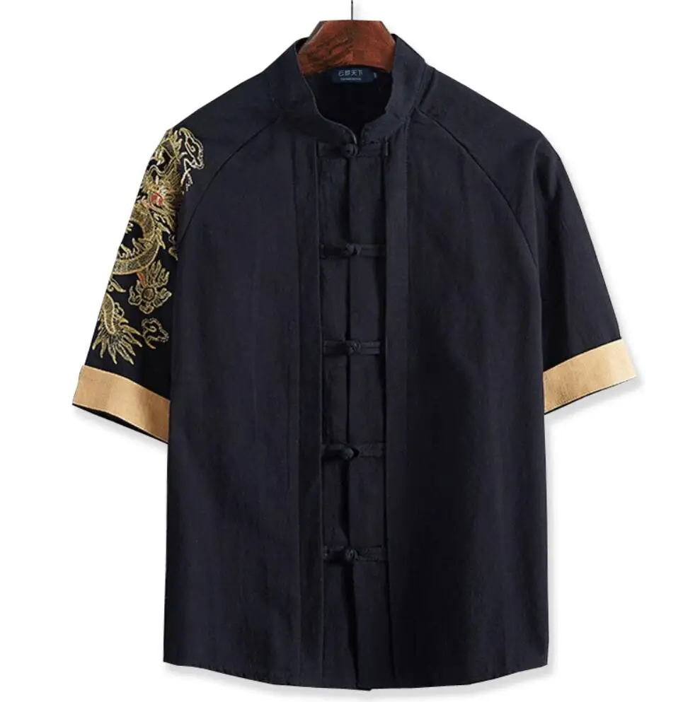 

13XL plus size male extra large code tide big man slimming 9XL 10XL XL linen half sleeve shirt cardigan Chinese style embroidery