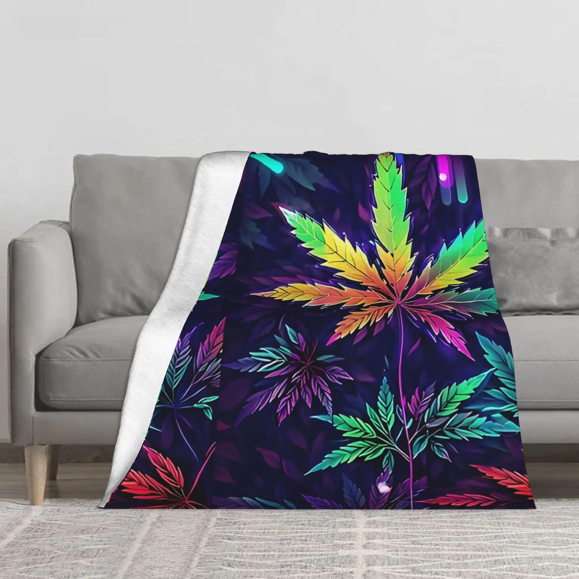 1PC Psychedelic Electric RGB Marijuana Cannabis Leaf Black Poster  Blanket Throw Super Cosy Plush Living Room Sofa