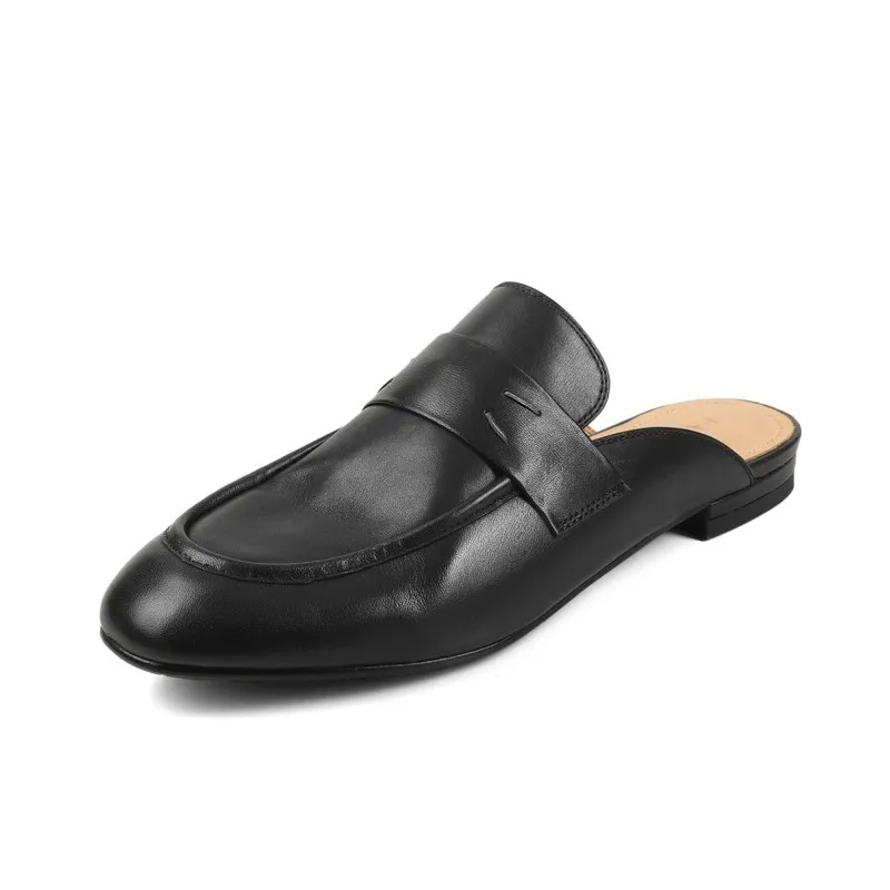 Women's New Washed Cowhide Lazy Outer Wear Bag Head Half Slippers 1.5cm Flat Bottom Slip-on Muller Sandals view 5