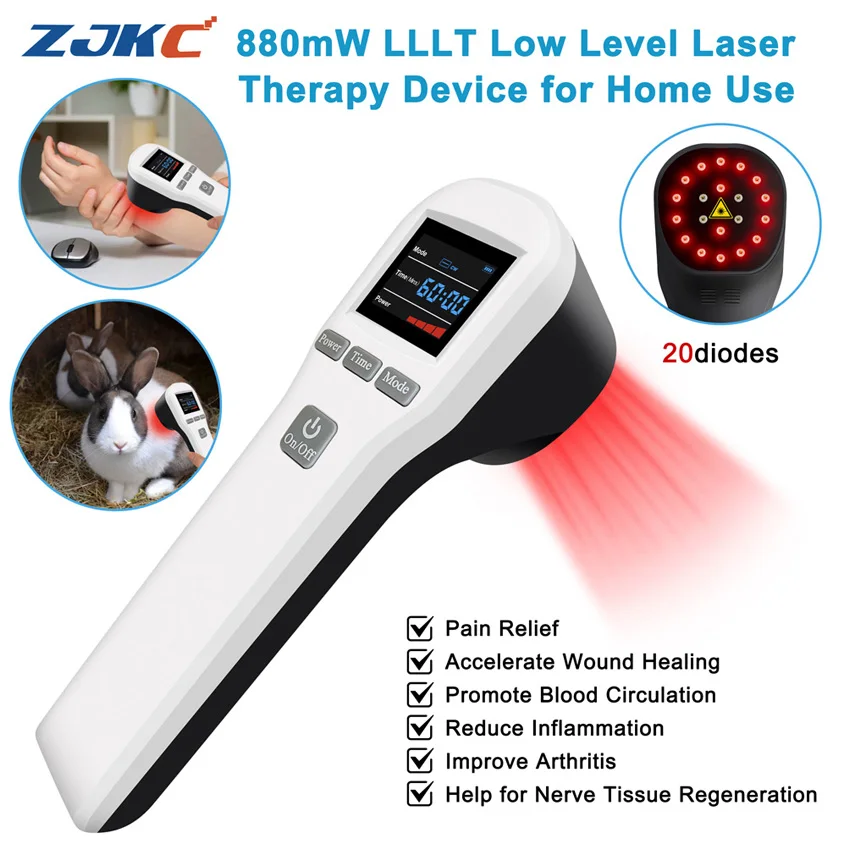 

ZJKC 880mW Cold Light Therapy Low Level Laser Treatment LLLT for Pain Relief Wound Healing Red Infrared Light 650nm 808nm