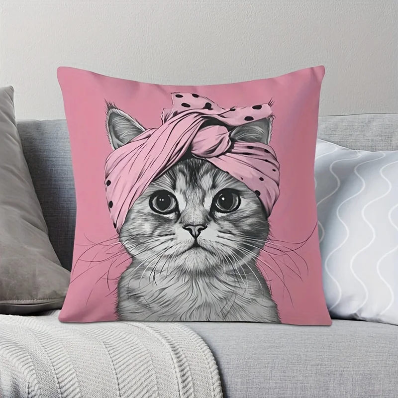 Rosa Katzen-Kopfkissenbezug, doppelseitig bedruckter dekorativer Kissenbezug für Zuhause, Sofa, Schlafzimmer, ohne Kisseneinlage