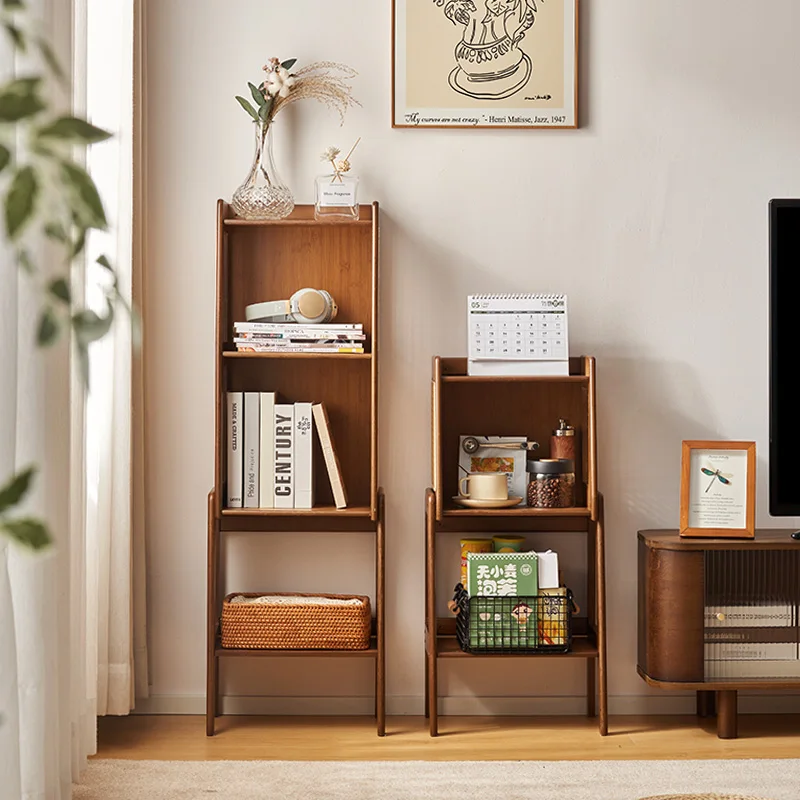 

Small bookshelf shelf Floor-to-ceiling small bookcase Rattan living room TV side cabinet Bedside locker Wall corner cabinet