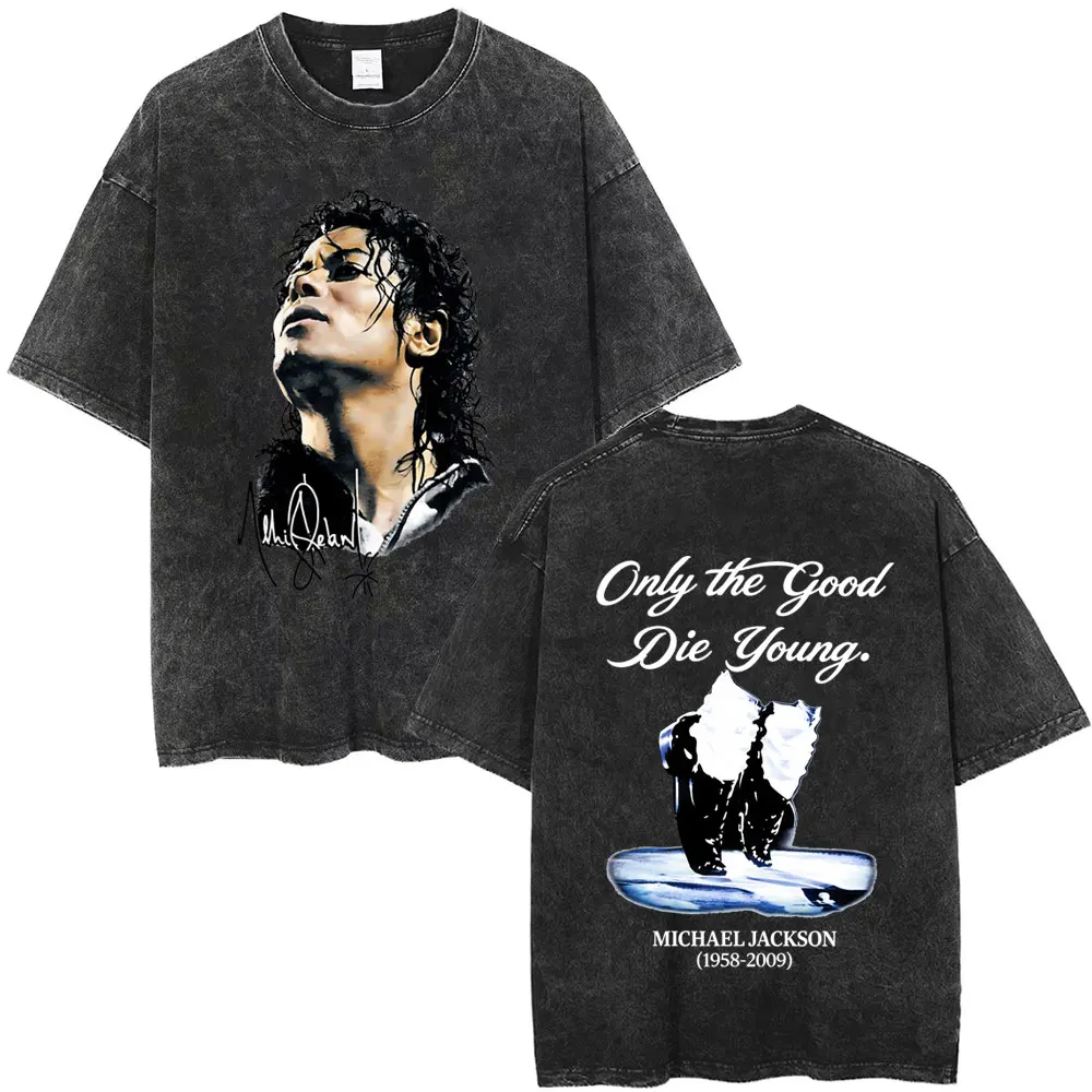 

Washed Vintage Michael Jackson King of Pop T-shirt Men Women Retro Gothic Rock T-shirts Men's Punk Oversized T Shirts Streetwear
