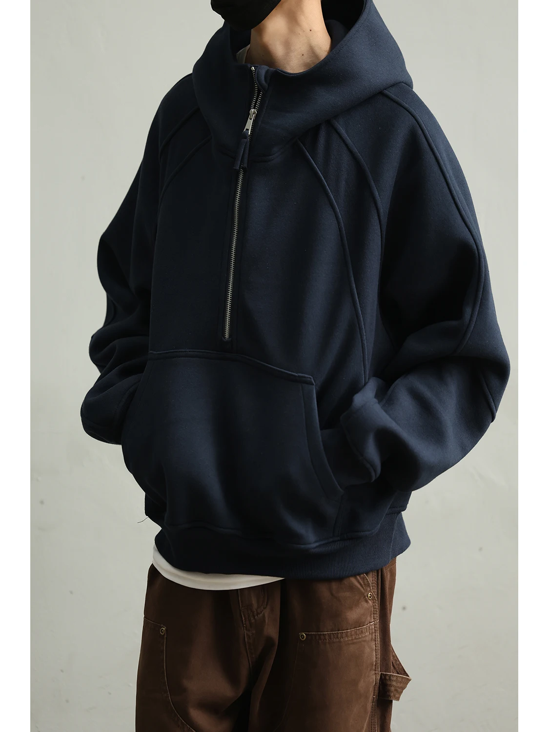 

Мужская толстовка LH Store в американском ретро-стиле с высоким воротником, свободного кроя, повседневная, на весну-осень, утепленная, с длинными рукавами, хлопковая