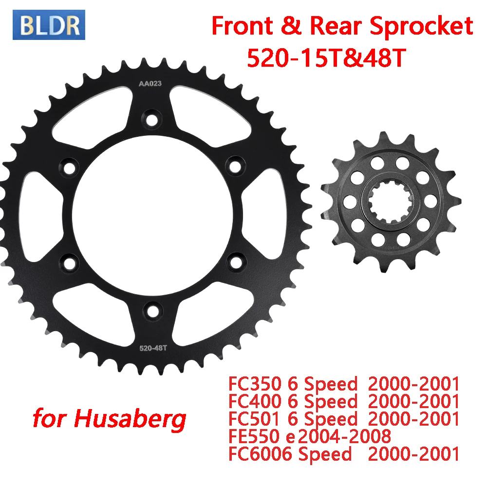 

520 15T 48T Motorcycle Front Rear Sprocket Gear Wheel Cam for Husaberg FC350 FC400 FC501 6 Speed 2000 2001 FE550 2004-2008 FC600